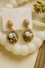 Elegant Floral Pearl Drop Earrings - Image 2