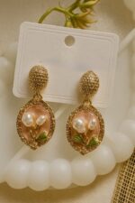 Elegant Floral Pearl Drop Earrings - Image 3