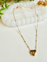 Dainty Gold Heart Pendant Necklace with Starburst Detail