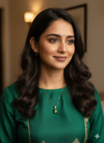 Elegant Green Emerald-Style Pendant Necklace and Earrings Set in Gold - Image 2