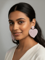 Elegant Pink Heart Beaded Earrings - Image 2
