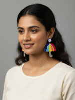 Colorful Rainbow Umbrella Beaded Earrings - Image 2