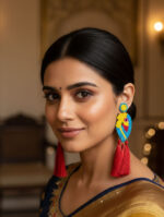 Colorful Parrot-Inspired Beaded Earrings with Red Tassels - Image 2