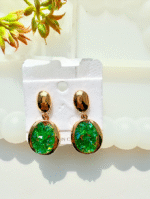 Gold-Plated Iridescent Resin Drop Earrings - Image 2