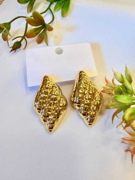 Gold Plated Quilted Drop Earrings