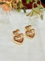 Double Heart Gold Drop Earrings