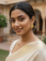 Double Heart Gold Drop Earrings - Image 2