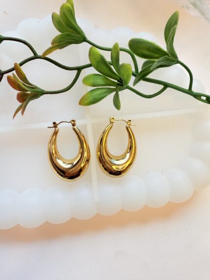 Polished Gold Teardrop Hoop Earrings