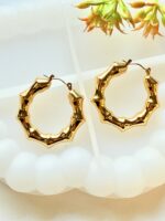 Gold Bamboo Chunky Hoop Earrings