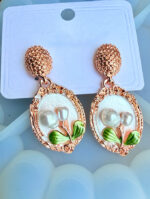 Elegant Floral Pearl Drop Earrings - Image 5