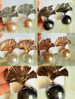 Leaf & Pearl Statement Earrings - Image 2