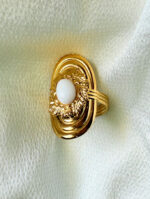 Vintage-Inspired Gold-Plated Ring with Oval White Stone Accent - Image 2