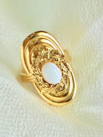 Vintage-Inspired Gold-Plated Ring with Oval White Stone Accent