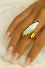 Elegant Gold-Plated Statement Ring with White Mother of Pearl Inlay - Image 3