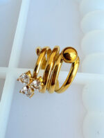 Triple Band Emerald Bloom Gold Ring - Image 3
