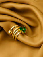 Triple Band Emerald Bloom Gold Ring
