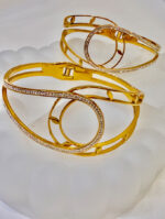 Modern Gold-Plated Open Cuff Bangles with Crystal-Studded Spiral Design