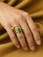 Triple Band Emerald Bloom Gold Ring - Image 2