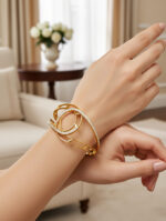 Modern Gold-Plated Open Cuff Bangles with Crystal-Studded Spiral Design - Image 2