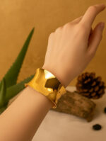 Sculpted Sleek Gold-Plated Wide Cuff Bangles - Image 2